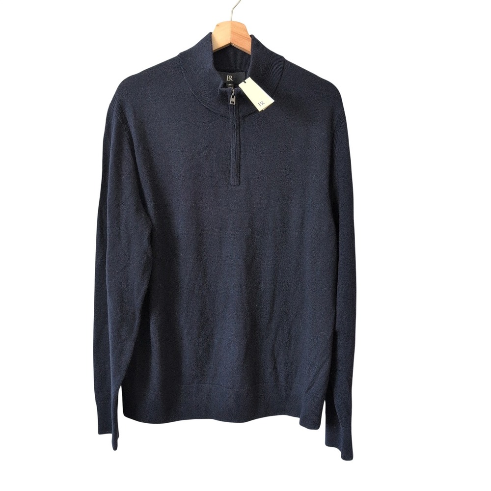 Banana Republic Mens Navy Blue 100% Fine Merino Wool Quarter Zip Sweater XL